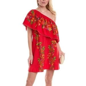 FARM Rio Red Tropical Romance Mini one shoulder Dress large